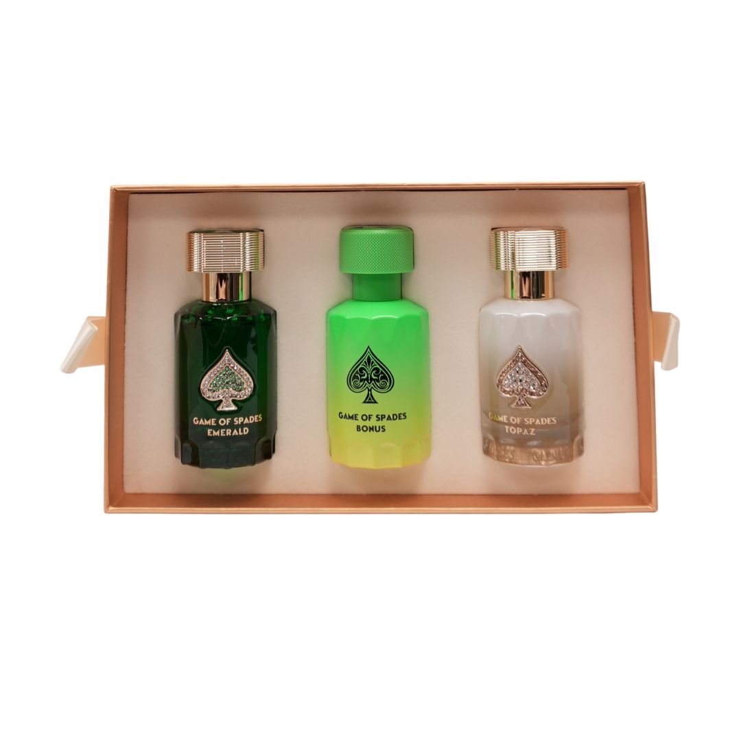 Jo Milano Game Of Spades Collector's Edition Set U Parfum ( Emerald 1.0oz + Bonus 1.0oz + Topaz 1.0oz + Full House 0.3oz + Wildcard 0.3oz + Royale 0.3oz + Jackpot 0.3oz + Opal 0.3oz  )