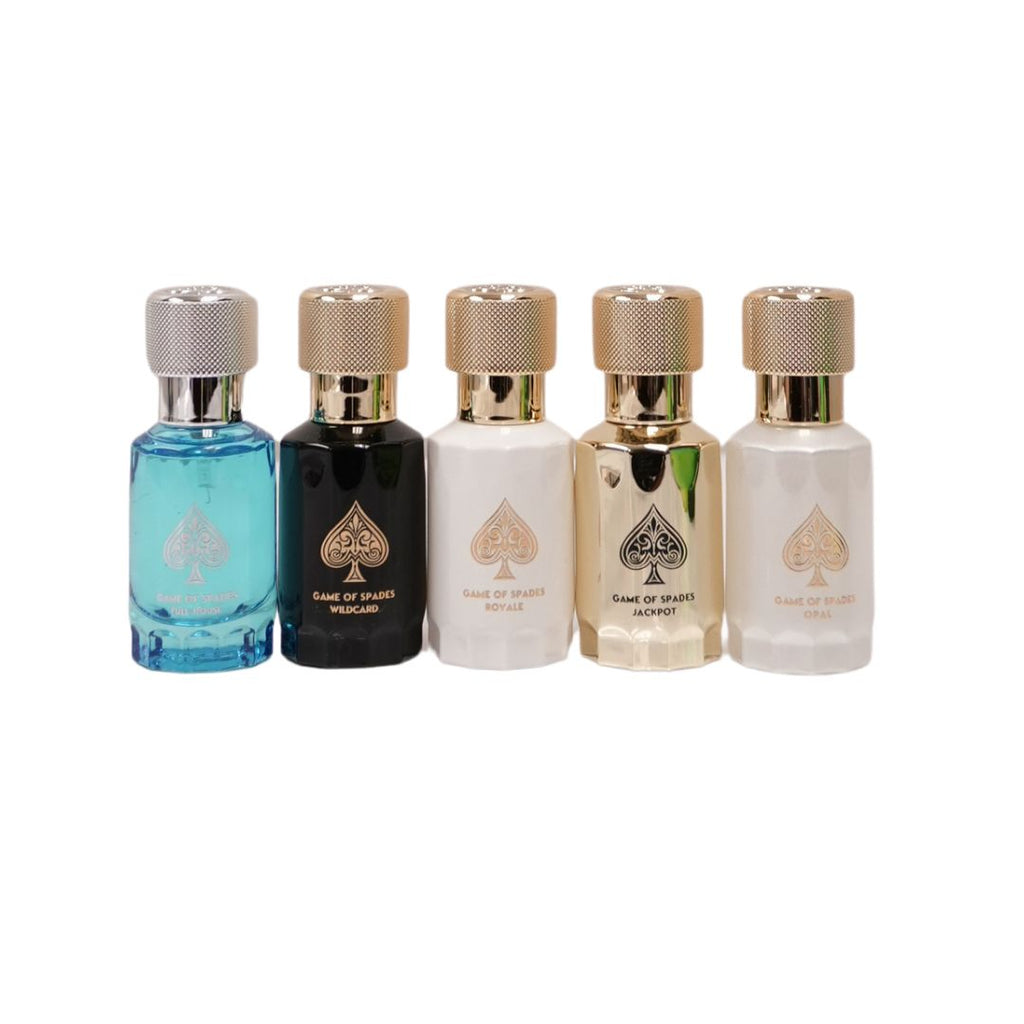 Jo Milano Game Of Spades Collector's Edition Set U Parfum ( Emerald 1.0oz + Bonus 1.0oz + Topaz 1.0oz + Full House 0.3oz + Wildcard 0.3oz + Royale 0.3oz + Jackpot 0.3oz + Opal 0.3oz  )