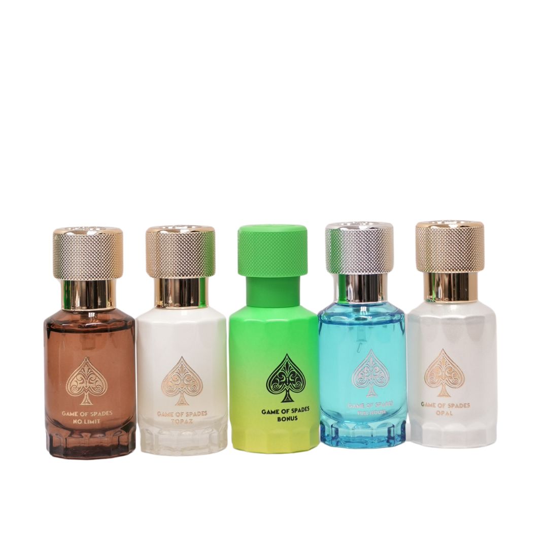 Jo Milano Set Game Of Spades Emerald 8 Pcs U Parfum (Emerald 3.0oz +  Topaz 0.3oz + Bonus 0.3oz + Opal 0.3oz + No Limit 0.3oz + Full House 0.3oz + Aromatic Body Cleanser 6.8oz + Body Cream 6.8oz )