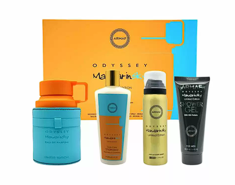 Armaf Odyssey Mandarin Sky 4PCS (Odyssey Mandarin Sky 3.4oz, Gel Shower, Daily Shampoo, Body Spray Mandarin Sky)