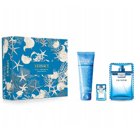 Versace Man Eau Fraiche Gift Set 3 Piece EDT 3.4 oz with Shower Gel and Mini for Men