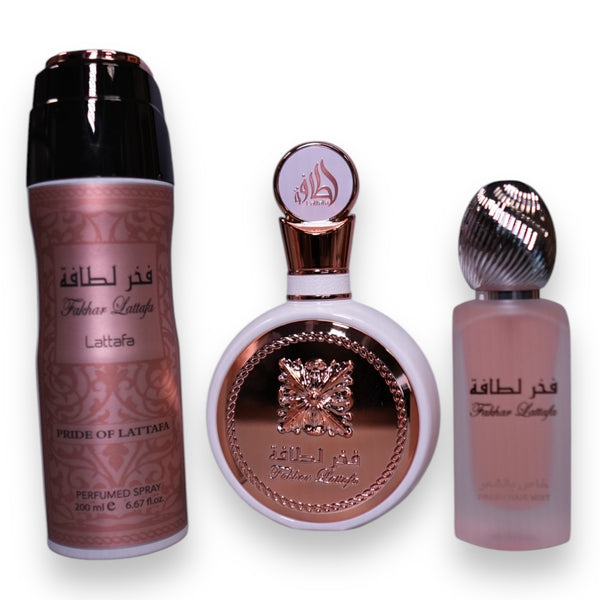 Lattafa Set Fakhar Rose 3 pc W EDP 3.4 oz