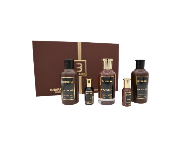 Bharara Chocolate Gift Set M ( Perfume Spray 3.4oz , Body Lotion 6.7oz , shower gel 6.7oz , Perfume Spray 0.3oz , Bharara Onyx 0.3oz )