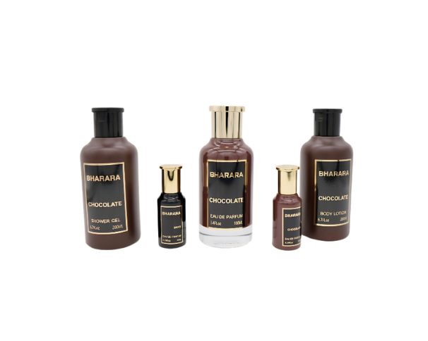 Bharara Chocolate Gift Set M ( Perfume Spray 3.4oz , Body Lotion 6.7oz , shower gel 6.7oz , Perfume Spray 0.3oz , Bharara Onyx 0.3oz )