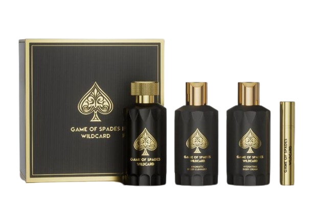 Jo Milano Game Of Spades Wildcard Gift Set 4 Pzs ( Perfume Spray 3.4oz , Aromatic Body Cleanser 3.4oz , Hydrating Body Cream 3.4oz , Refillable Perfume Bottle 0.34oz )