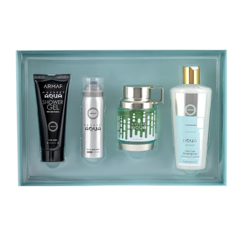 Armaf Set 4 pcs Odyssey Aqua M ( Spray 3.4oz + Shower Gel + Deodorant + Shampoo )