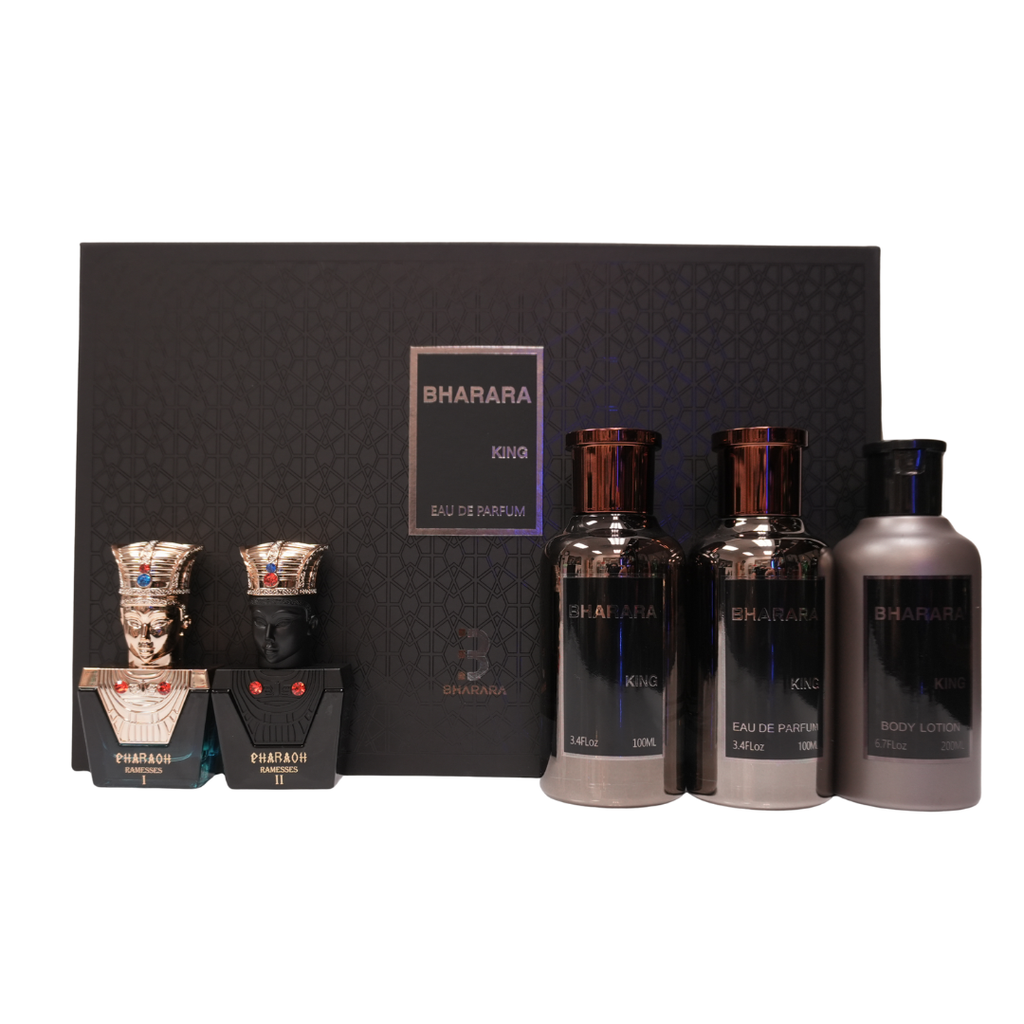 Set Bharara King 3.4 oz + Bharara King After Shave 3.4 oz +Bharara Pharaoh Ramesses I 0.34 oz +Bharara Pharaoh Ramesses II 0.34 oz