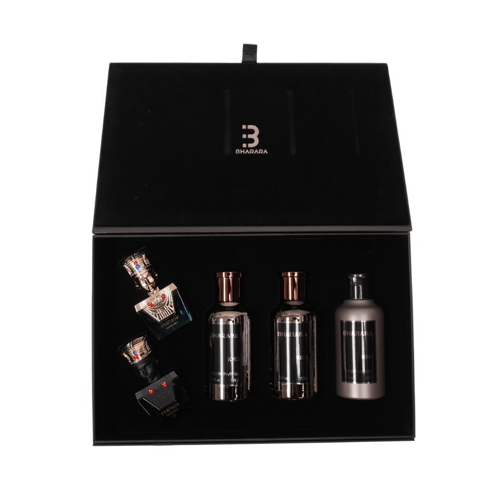 Set Bharara King 3.4 oz + Bharara King After Shave 3.4 oz +Bharara Pharaoh Ramesses I 0.34 oz +Bharara Pharaoh Ramesses II 0.34 oz