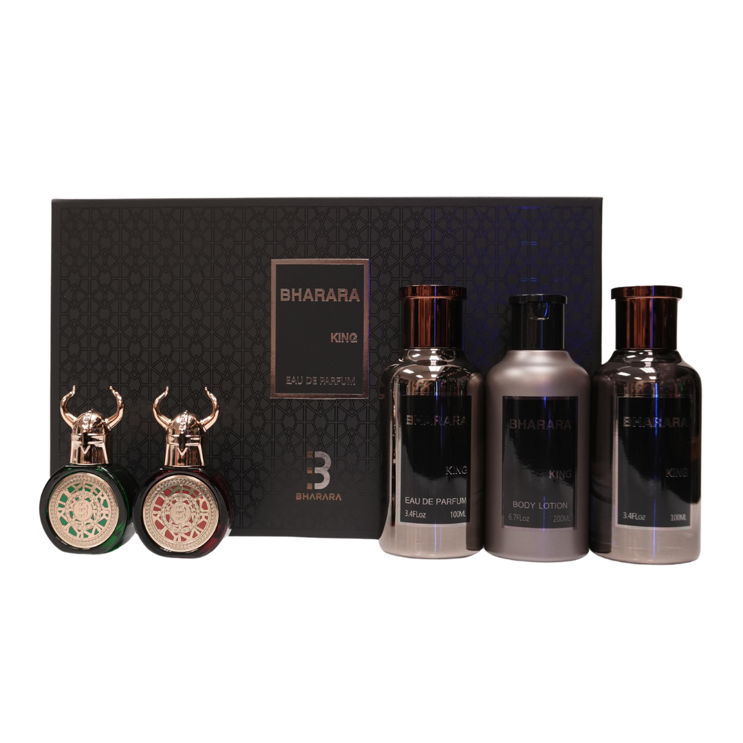 Set Bharara King 3.4 oz + Bharara King After Shave 3.4 oz +Bharara Viking Kashmir 0.34 oz +Bharara Viking Dubai 0.34 oz