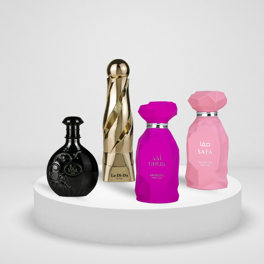 Uhud, Nyla, Safa & La Di Da Women EDP Set (4 × 3.4 oz) – Sweet Elegance & Oriental Luxury