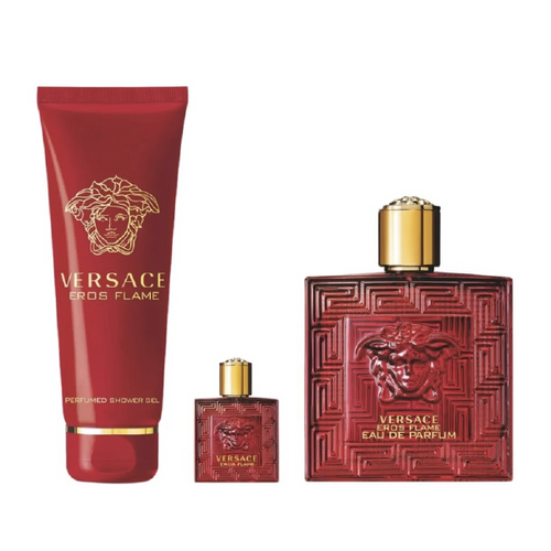 Versace Eros Flame Gift Set 3 Pcs 3.4 oz EDP, Shower Gel, Mini