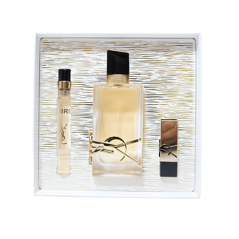 Yves Saint Laurent Libre 3 Pcs Gif Set W (3.0oz EDP + 0.33oz EDP + Mini Rouge Pur Couture Lipstick)