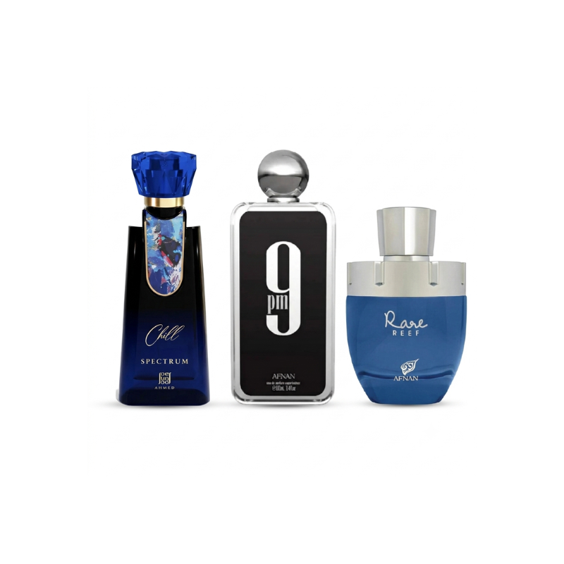 Ahmed Chill Spectrum Blue + Afnan Rare Reef + 9 PM | Premium Perfume Set
