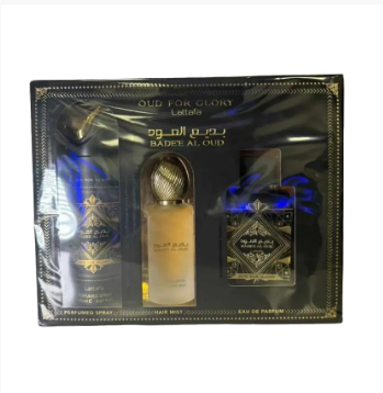 Lattafa Oud For Glory ( Oud For Glory EDP 3.40z, Perfumed Spray 6.8oz, Hair Mist 1.7oz)