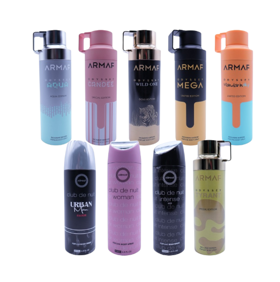 Armaf Body Spray  Promotion U 6.8oz (Odyssey Aqua + Odyssey Candee + Odyssey Wild One + Odyssey Mega + Odyssey Mandarin Sky + Club De Nuit Urban Elixir + Club De Nuit Woman + Club De Nuit Intense + Odyssey Tyrant)