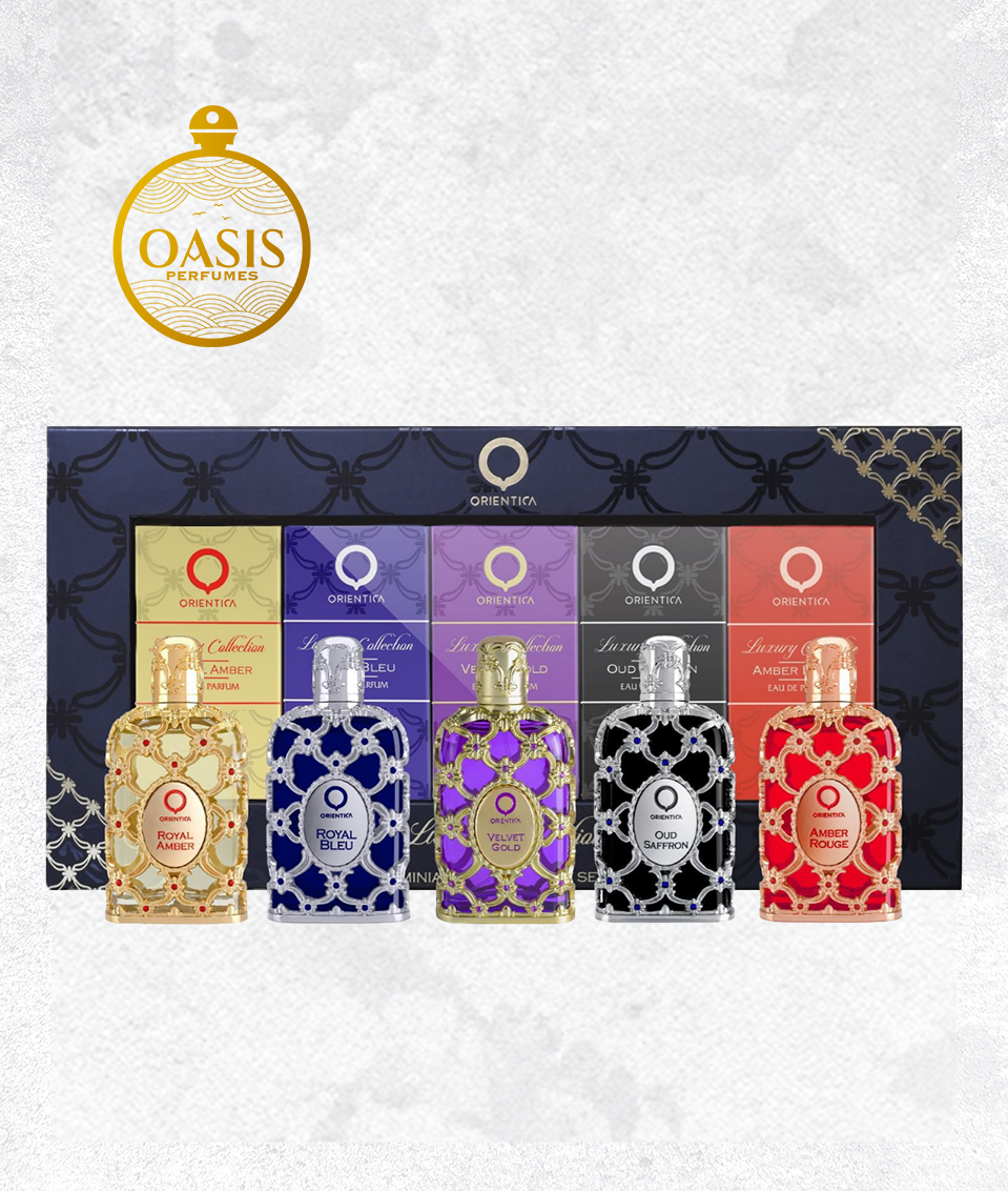 Orientica Set Mini 5 Perfumes EDP U (Royal Amber, Royal Bleu, Velvet Gold, Oud Saffron, Amber Rouge)