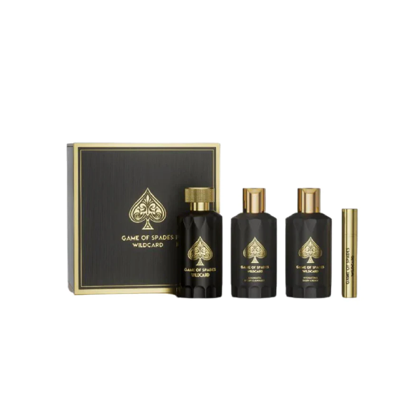 Jo Milano Game Of Spades Wildcard Gift Set 4 Pzs ( Perfume Spray 3.4oz , Aromatic Body Cleanser 3.4oz , Hydrating Body Cream 3.4oz , Refillable Perfume Bottle 0.34oz )
